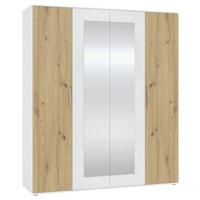 Drehtürenschrank Jan Weiß/Eiche Artisan - Chromfarben/Weiß, KONVENTIONELL, Glas/Holzwerkstoff (180/210/52cm) - Mömax
