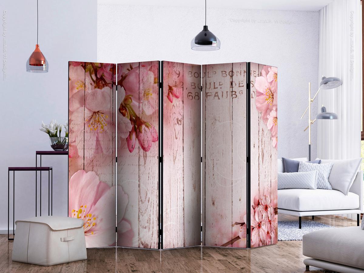 Paravan Pink Blossoms I, 5-Delni, Dvostranski - pink/svetlo roza, Basics, tekstil/les (225/172/3cm) - artgeist