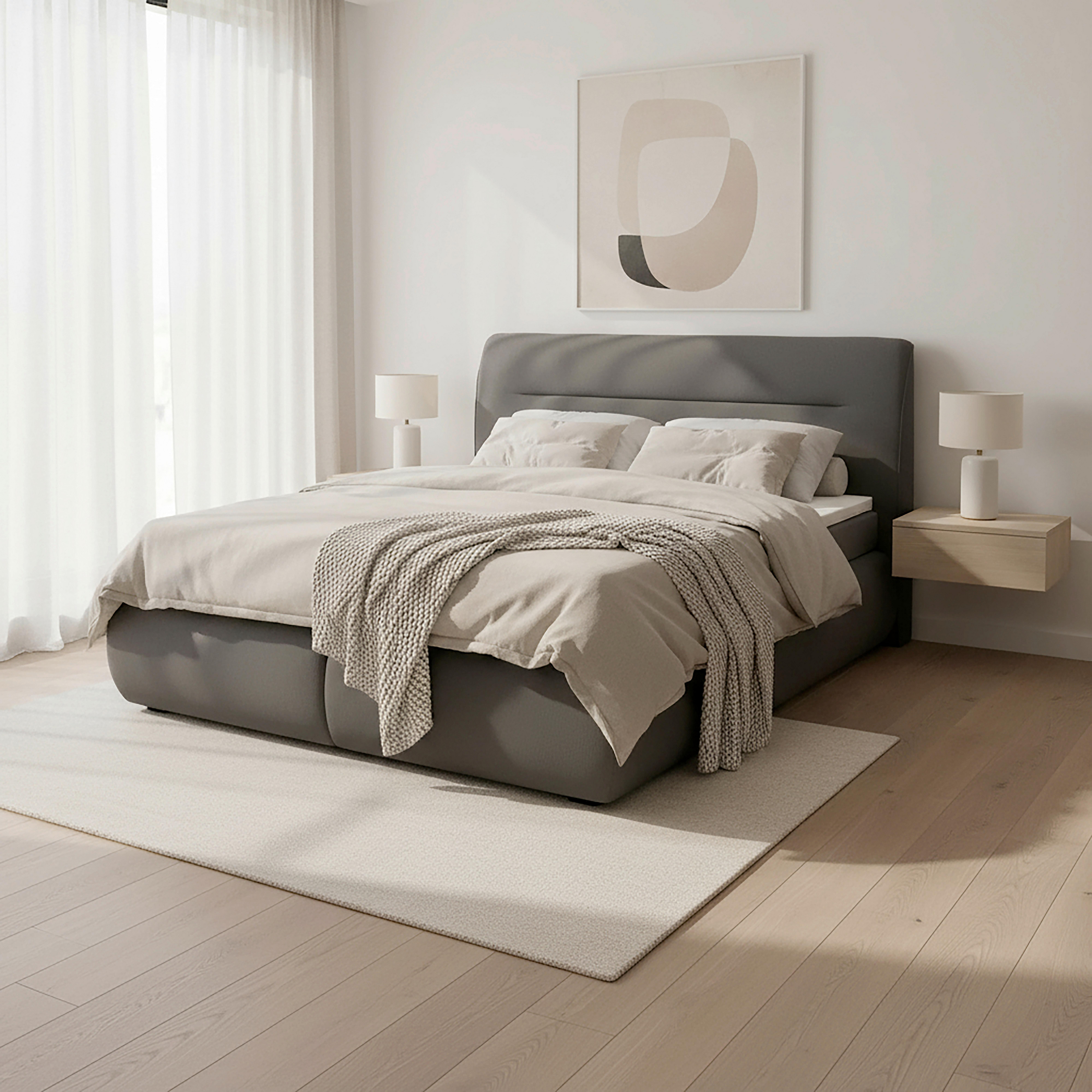 Postelja Boxspring Bella, Siva, Z Nadvložkom, 180x200 - siva/črna, Moderno, umetna masa/tekstil (180/200cm) - Bessagi Home