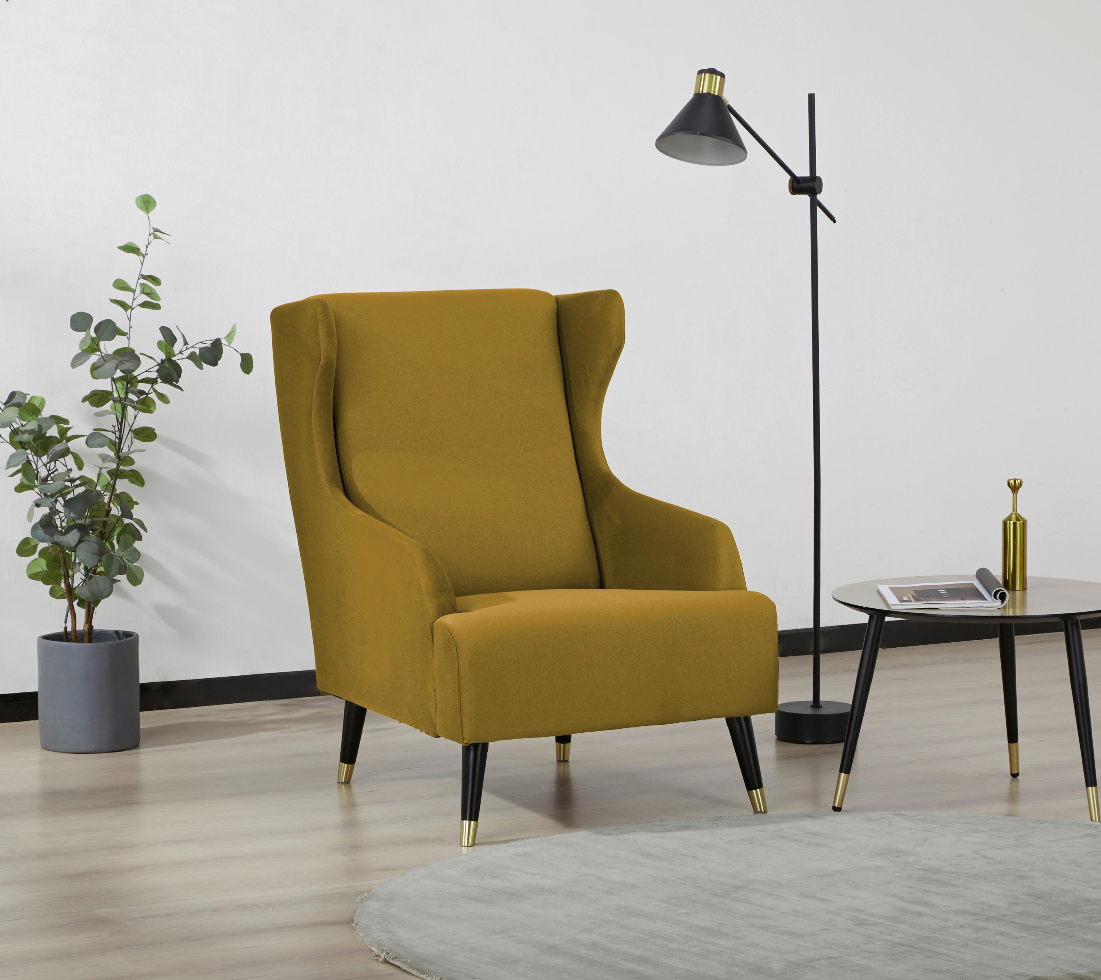 Fotelja Tiffany - žuta/crna, Moderno, drvo/tekstil (71/102/95cm) - Ondega