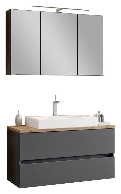 Badezimmer Pienza mit LED ca. 100 cm Grau/Eiche - Eichefarben/Weiß, Basics, Keramik/Holzwerkstoff (100cm) - Held