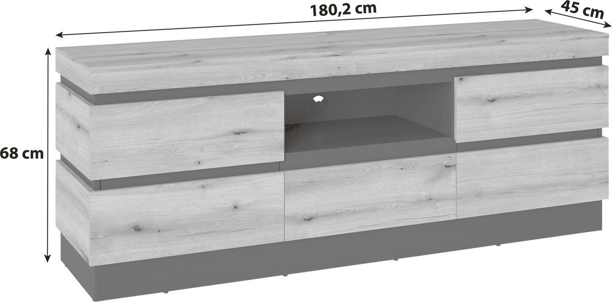 Comodă TV CORTE - culoare lemn stejar/gri, Trend, material pe bază de lemn (180,2/68/45cm) - Modern Living