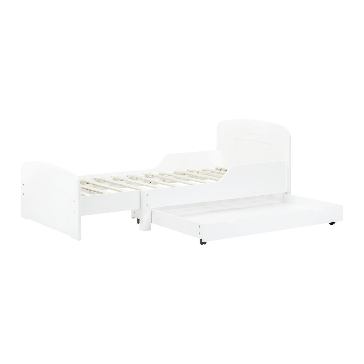 Kinderbett mit Stauraum, Holz, weiss, "Enna", teilmassiv - Weiss, Modern, Holz (90/140-190cm) - Bessagi Kids