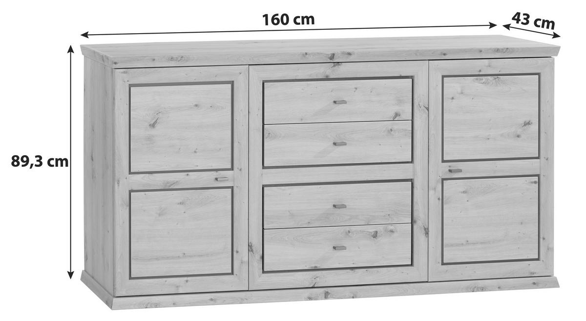 Komoda Harvey, Barva Hrasta - barve hrasta/antracit, Trendi, kovina/leseni material (160/89,5/43cm) - Mömax
