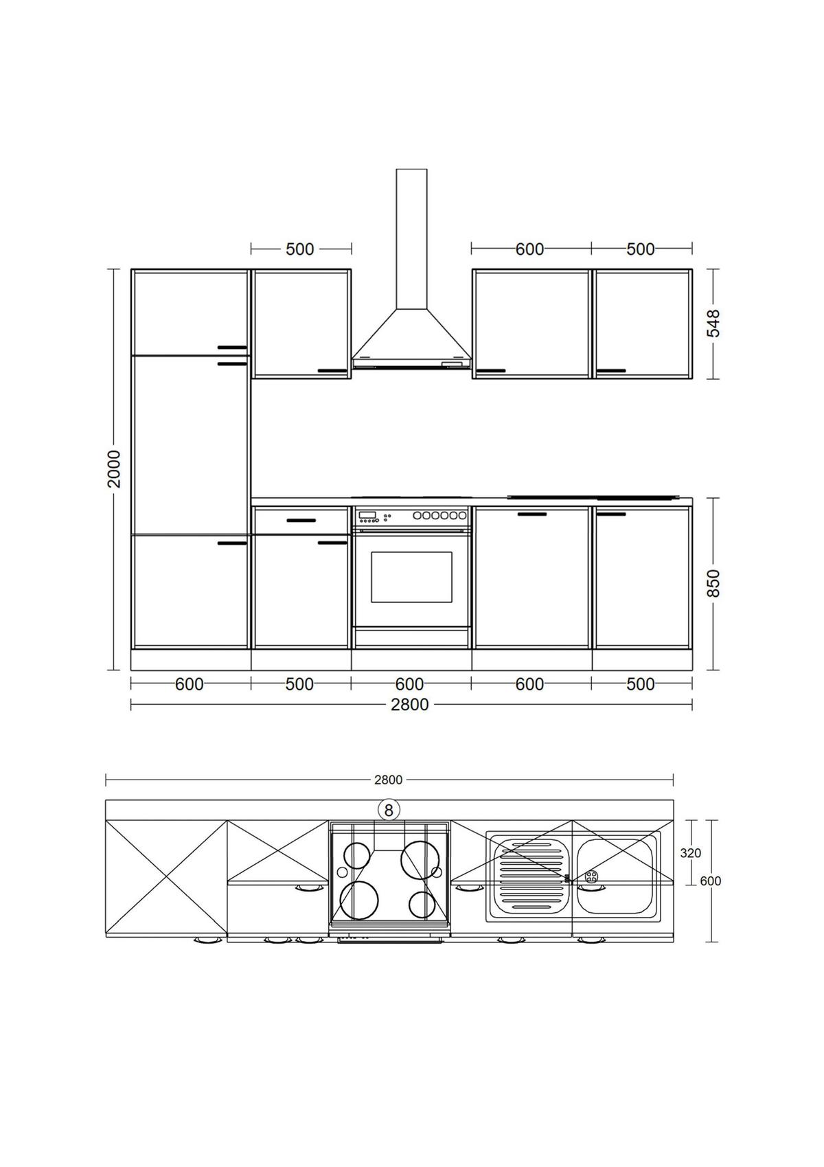 Küchenblock Avila m. Geräten Magnolie - Eichefarben/Magnolie, Trend, Holzwerkstoff/Metall (280cm) - FlexWell