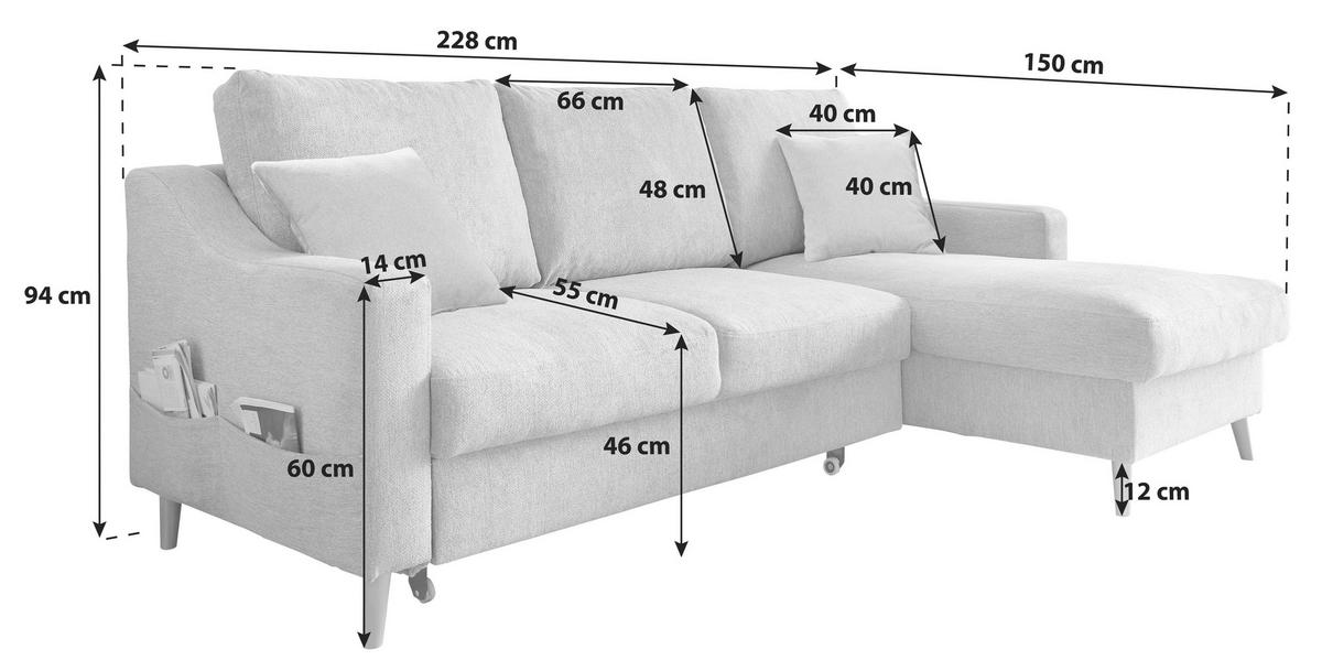 Wohnlandschaft Valentina Braun Struktur - Braun/Naturfarben, KONVENTIONELL, Holz/Textil (228/150cm) - P & B