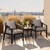 Balkonset Bela Hellgrau Hellgrau Outdoorstoff/Metall - Hellgrau/Schwarz, MODERN, Textil/Metall - Bessagi Garden