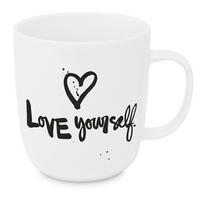 Kaffeebecher Love yourself aus Porzellan ca. 350ml - Weiss/Schwarz, Modern, Keramik (9/10cm)