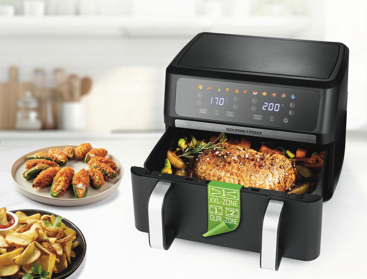 Heißluftfritteuse Gourmetmaxx Schwarz max. 2400 Watt - Edelstahlfarben/Schwarz, Basics, Kunststoff/Metall (40,5/35,4/29cm)