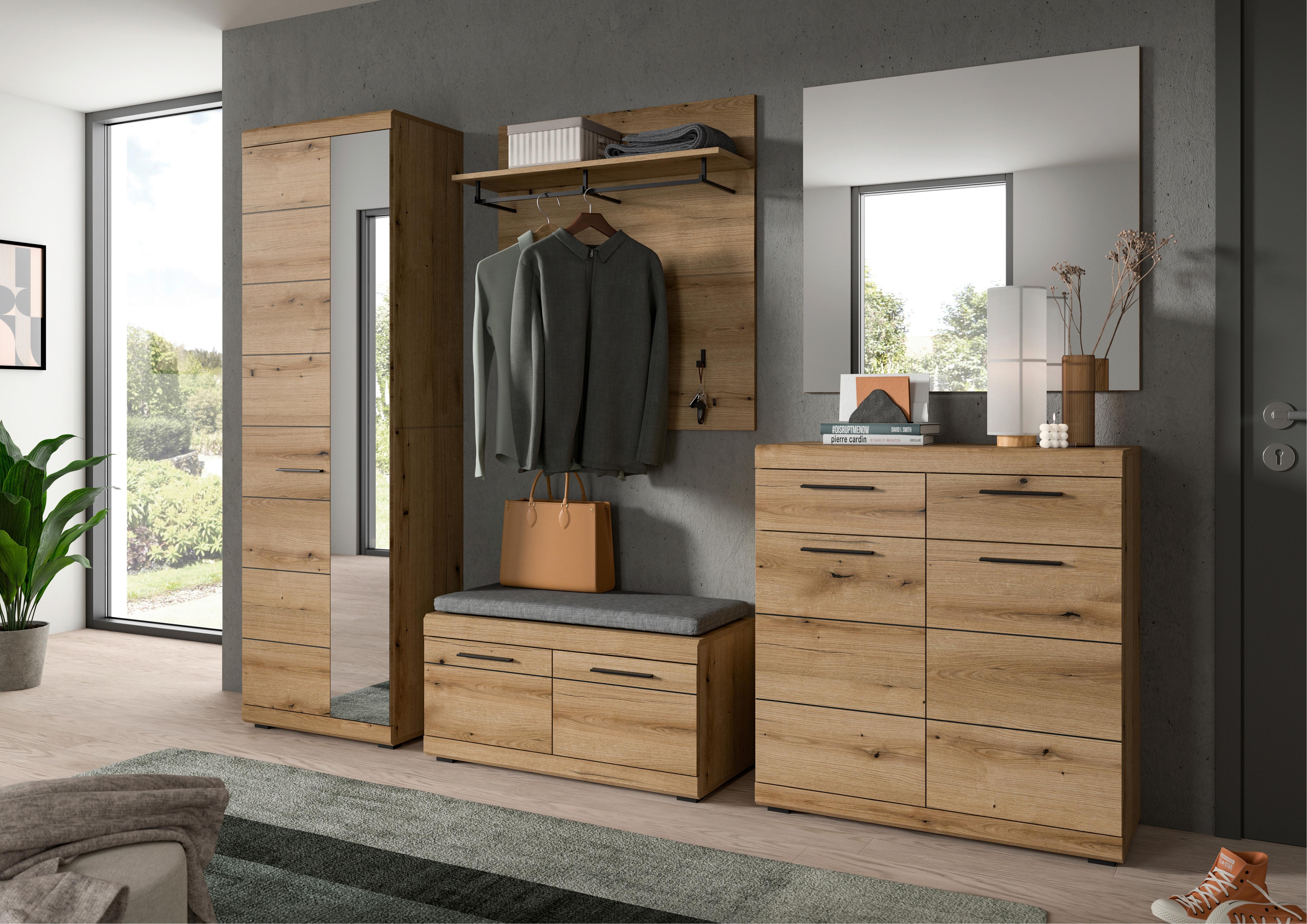 Garderobenbank SCOUT Eiche dunkel - Eiche dunkel/Anthrazit, Design, Holzwerkstoff/Kunststoff - Livetastic