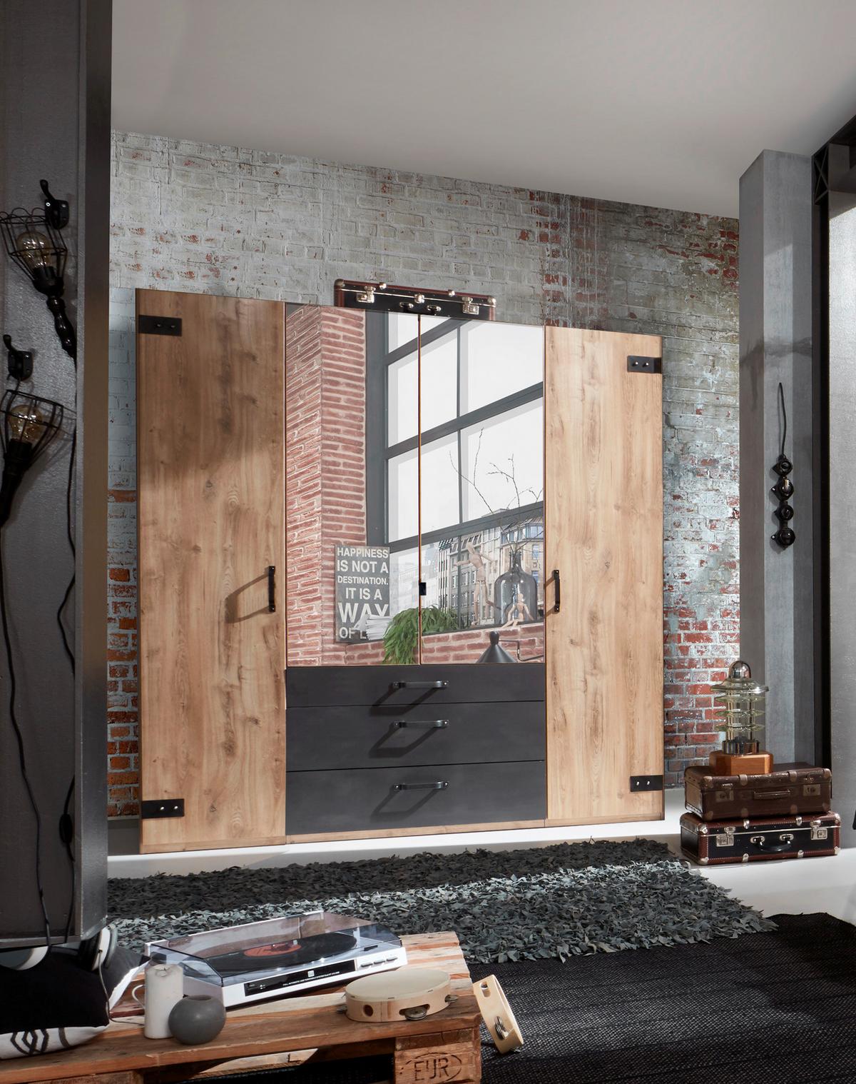 Ormar S Klasičnim Vratima Detroit - boje grafita/srebrne boje, Basics, drvni materijal/metal (200/216/58cm) - Modern Living