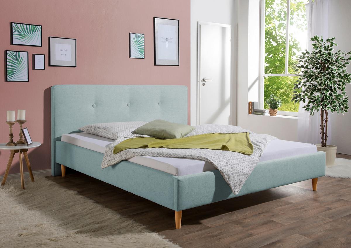 Polsterbett Slade Petrol ca. 160x200 cm - Petrol/Naturfarben, MODERN, Holz/Textil (160/200cm) - Livetastic