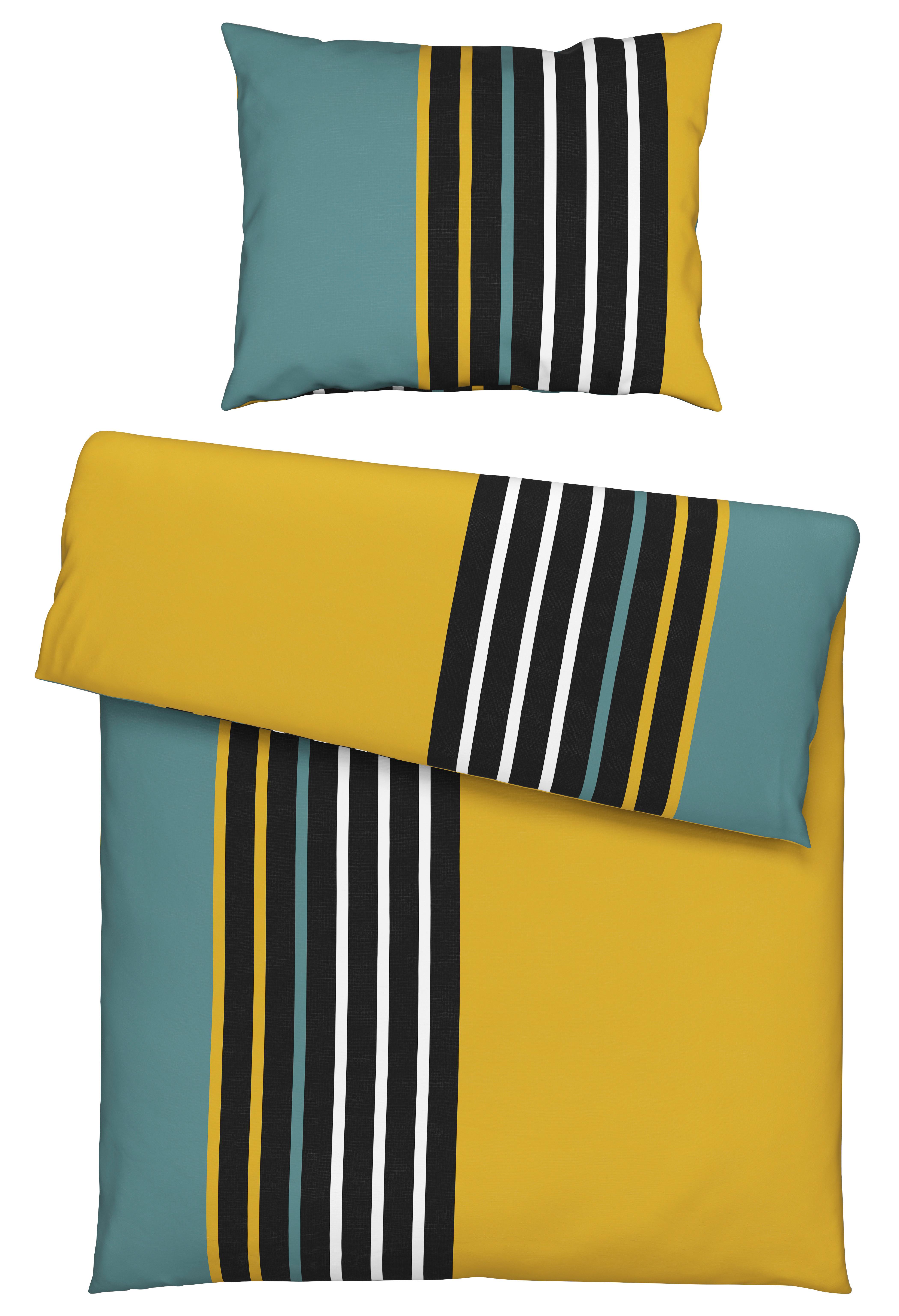 Posteljina 140x200cm 60x80cm Anton - zelena/žuta, Konvencionalno, tekstil (140/200cm) - Modern Living