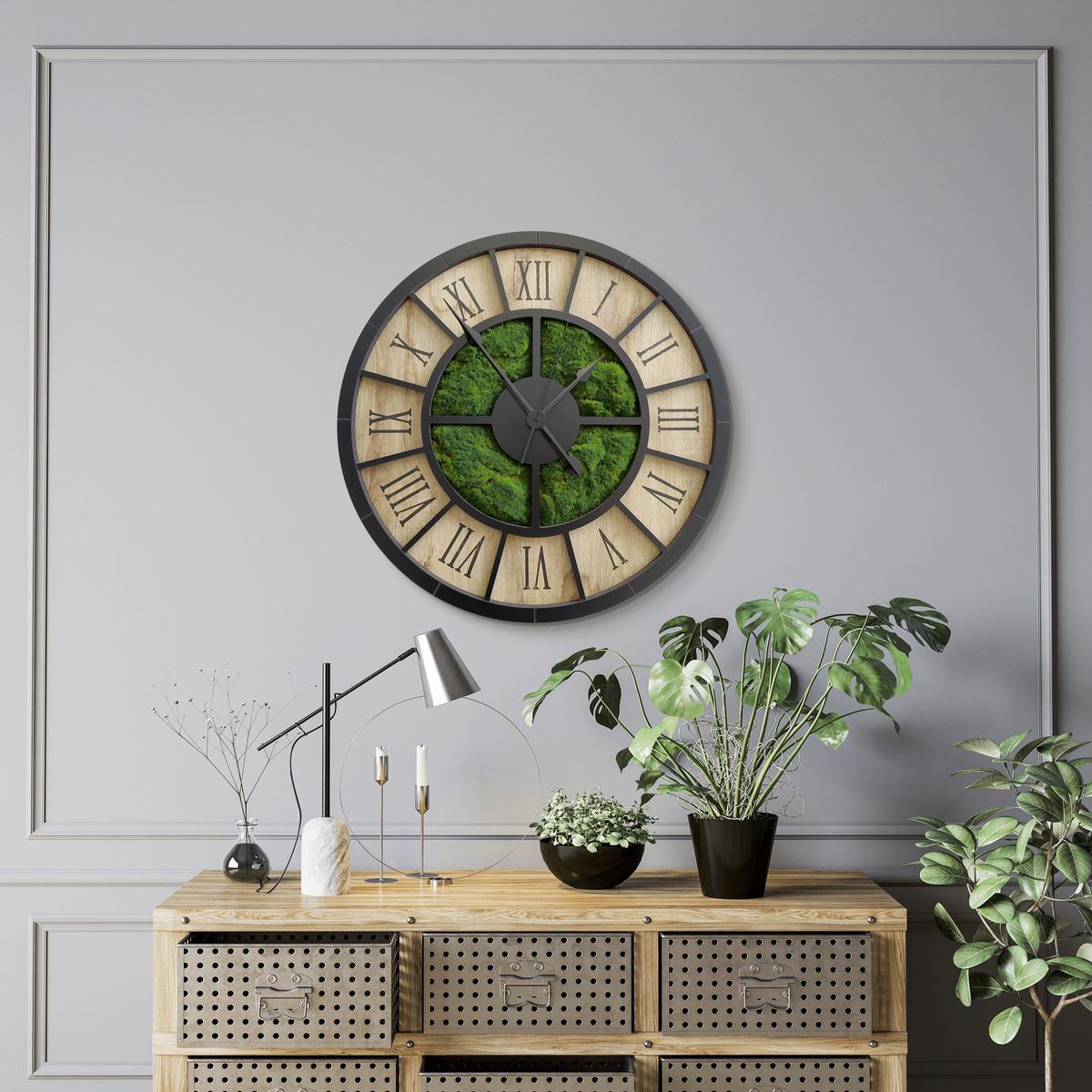 Wanduhr CL Schwarz/Eichefarben/Dunkelgrün - Dunkelgrün/Eichefarben, Basics, Holz/Kunststoff (57cm)