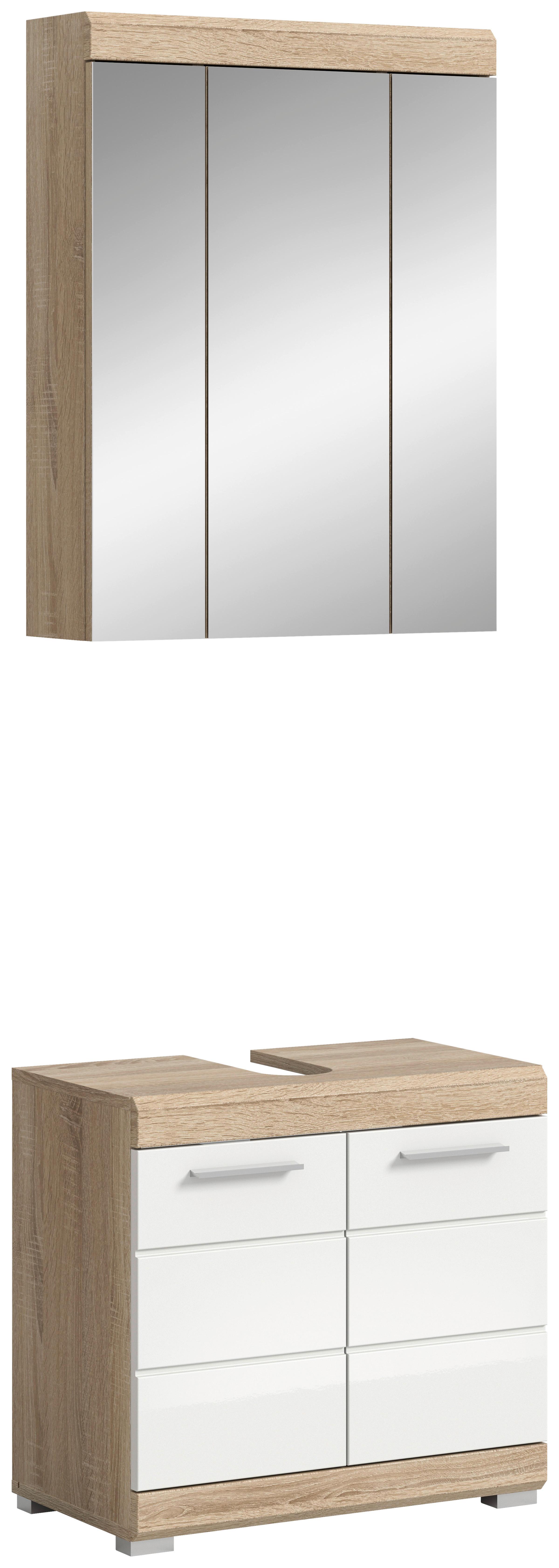Kopalnica Lambada, Barva Hrasta, Bela, 2-Delna - srebrne barve/bela, Moderno, umetna masa/steklo (60cm) - MID.YOU
