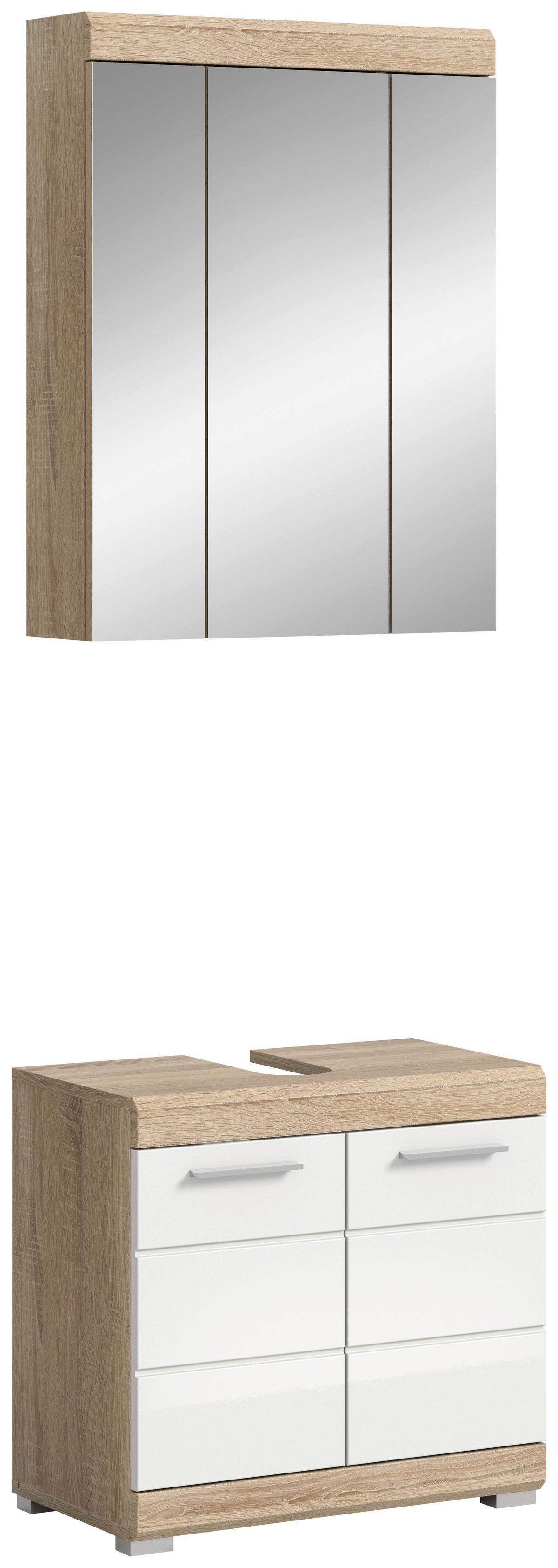 Kopalnica Lambada, Barva Hrasta, Bela, 2-Delna - srebrne barve/bela, Moderno, umetna masa/steklo (60cm) - MID.YOU