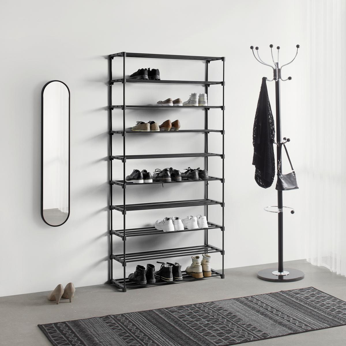 Schuhregal Grando Schwarz - Schwarz, Konventionell, Kunststoff/Metall (94/194/30cm) - Based