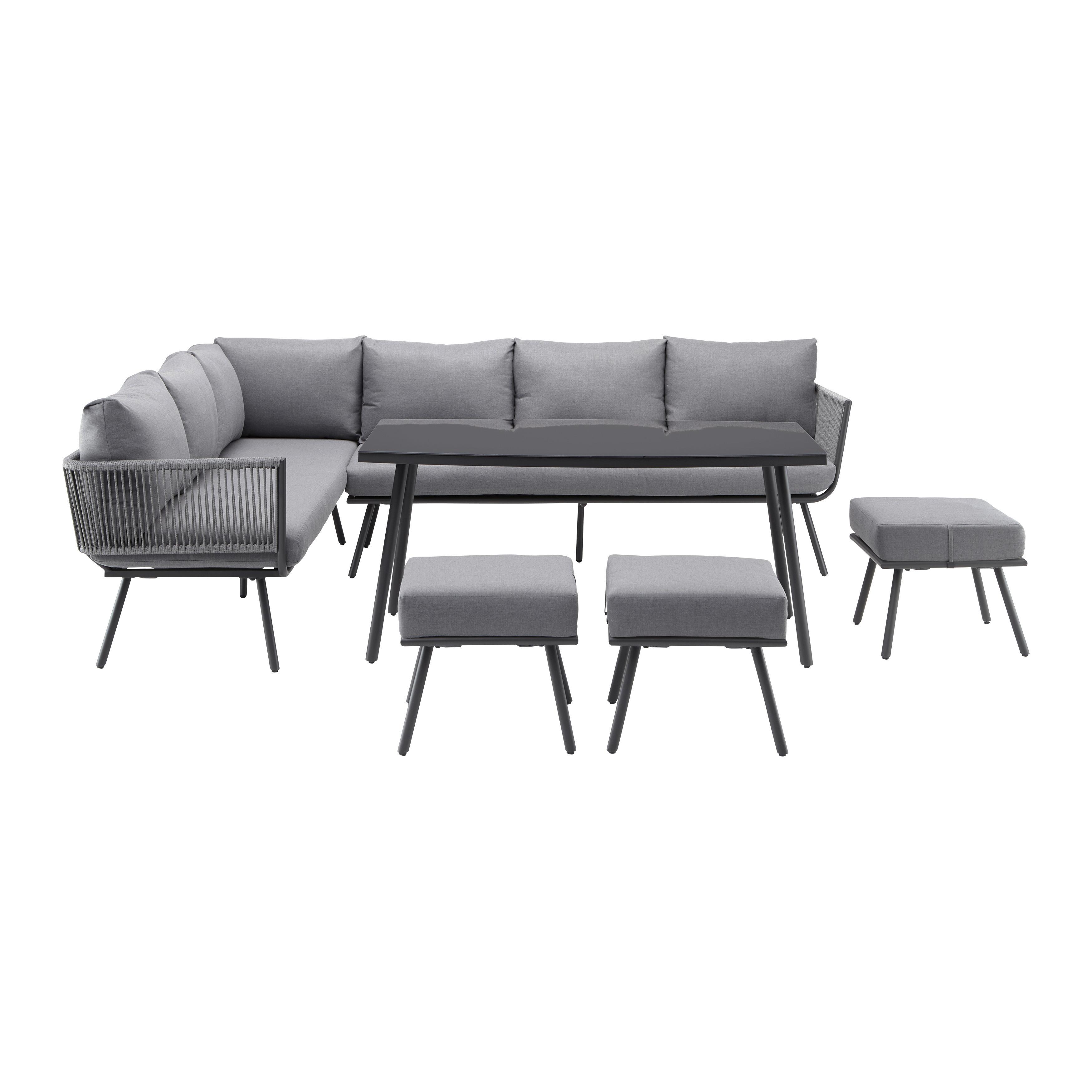 LOUNGESET CAMILLA - grå, Modern, metall/glas (252/65/68cm) - Bessagi Garden