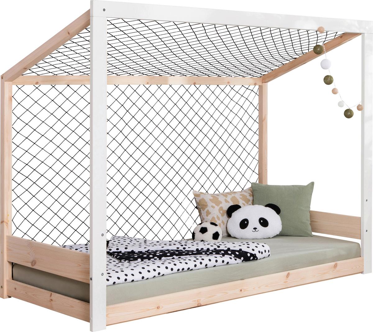 Stauraumbett Holz Fußball ca. 97x213 cm Weiß/Kiefer - Naturfarben/Weiß, MODERN, Holz (90/200cm) - MID.YOU