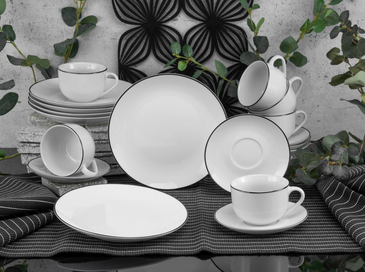 Kaffeeservice Schwarz/Weiß, 18-teilig - Schwarz/Weiß, Basics, Keramik - Creatable