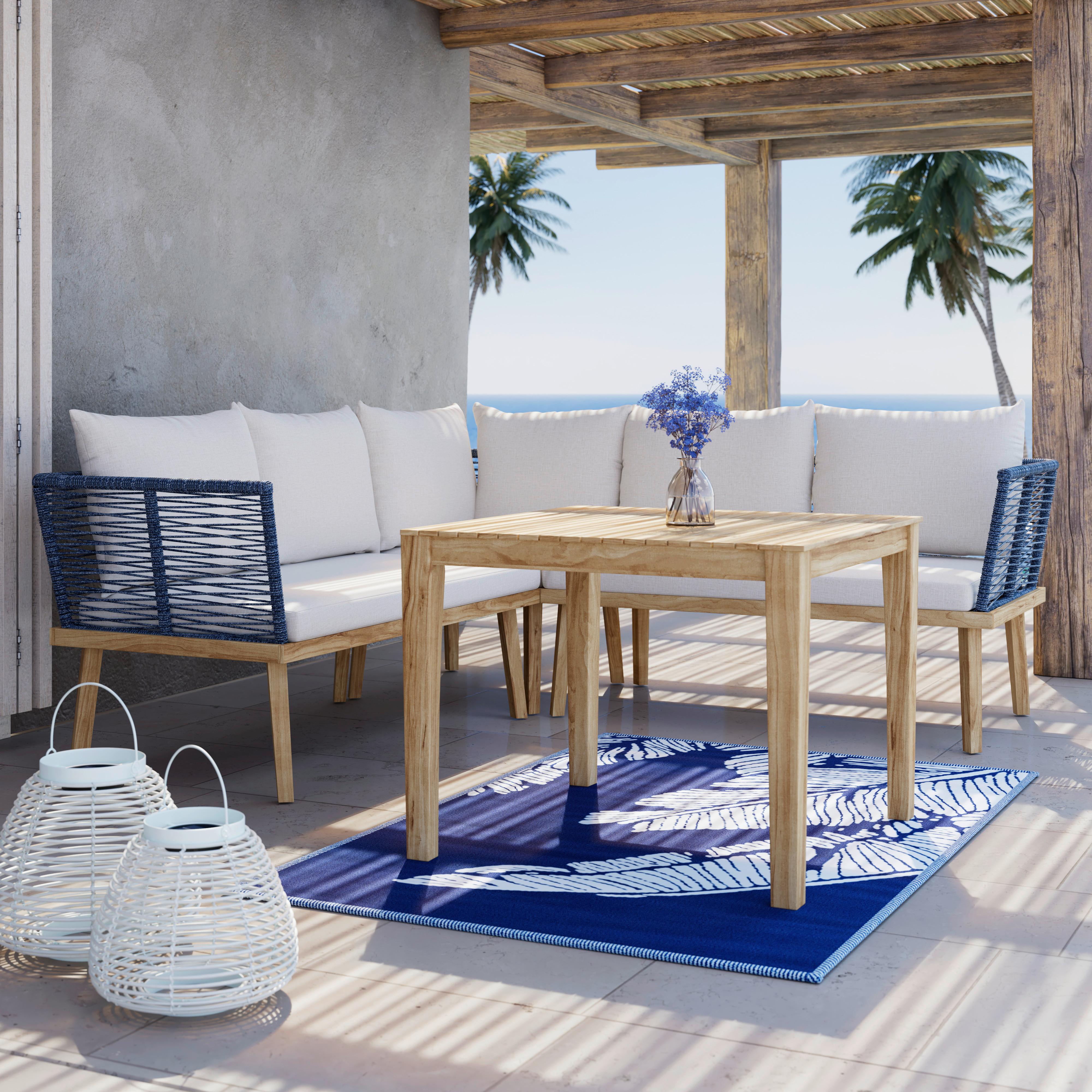 Dining-Loungeset Julina Creme Outdoorstoff/Metall +Abdeckung - Creme/Akaziefarben, MODERN, Holz/Textil (205/76/72cm) - Bessagi Garden
