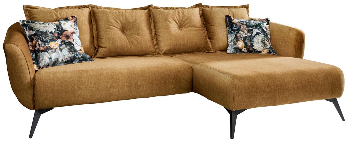 Wohnlandschaft Baggio Gelb Velours - Gelb/Multicolor, MODERN, Holz/Textil (277/162cm) - Livetastic