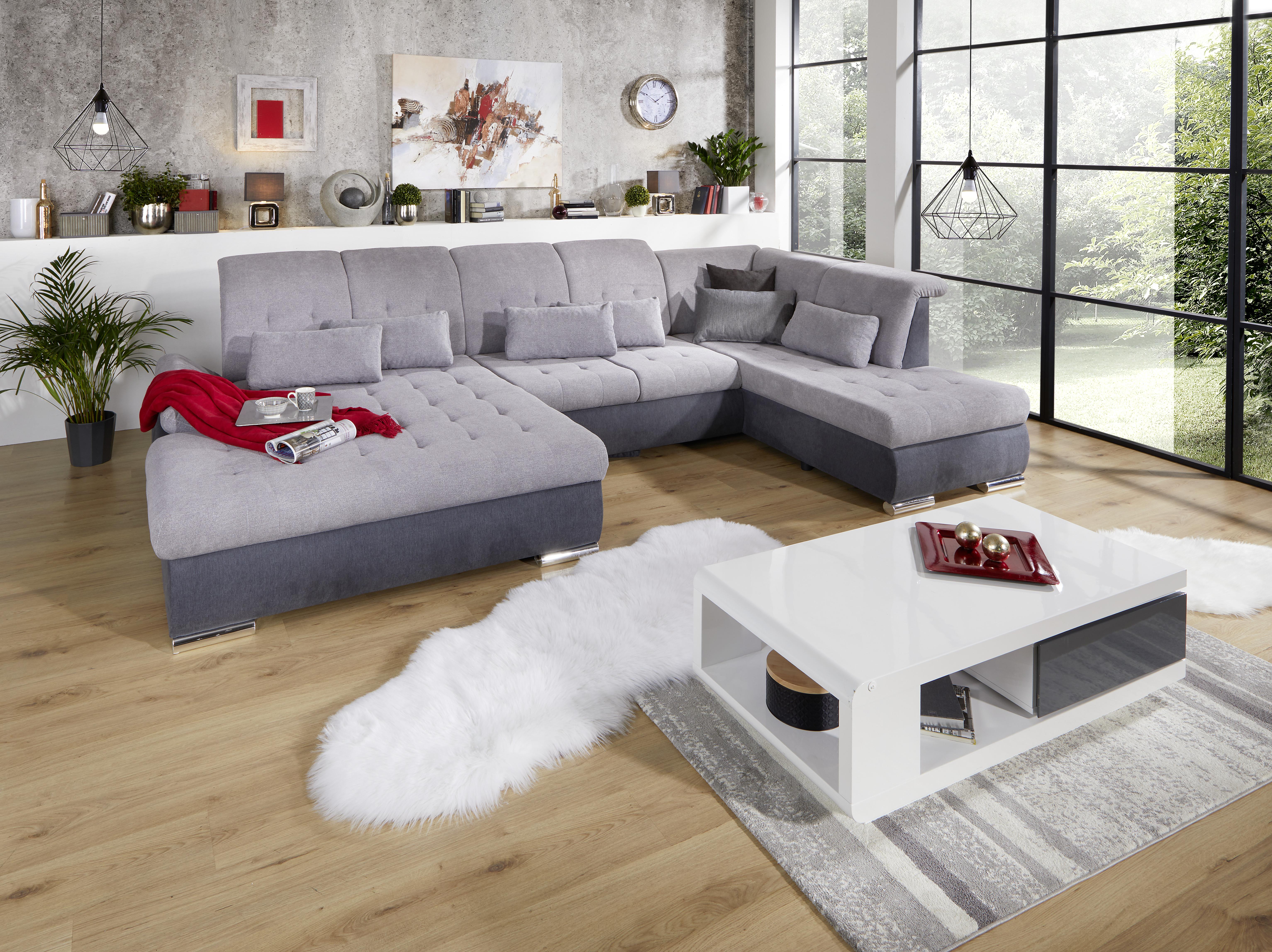 Sedežna Garnitura Madera, Z Ležiščem - srebrne barve/siva, Moderno, umetna masa/tekstil (190/358/212cm) - Premium Living