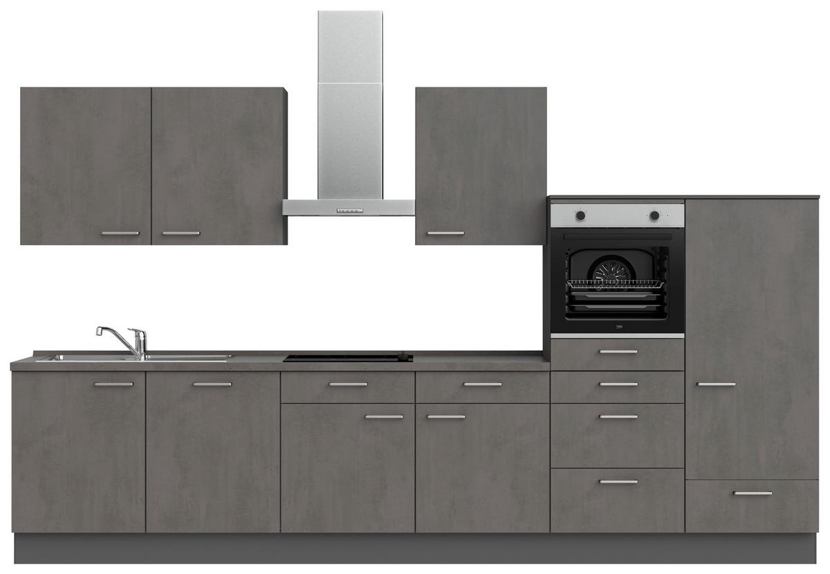 Küchenblock Riva Low m. Geräten Schieferfarben - Schieferfarben/Edelstahlfarben, MODERN, Holzwerkstoff/Metall (360cm) - Nobilia