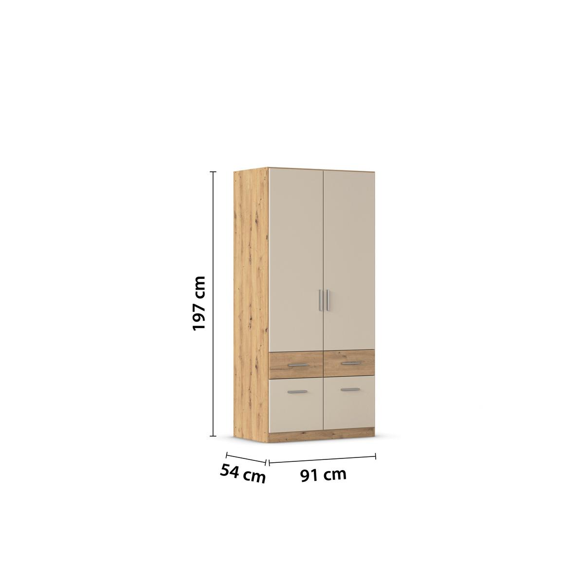 Omara Za Oblačila Celle Super - barve šampanjca/barve aluminija, Konvencionalno, umetna masa/leseni material (91/197/54cm) - Mömax