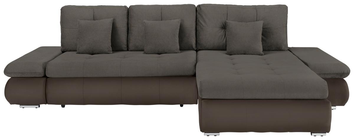 Wohnlandschaft Enrico Schlammfarben - Chromfarben/Schlammfarben, KONVENTIONELL, Kunststoff/Textil (303/88/185cm) - Based