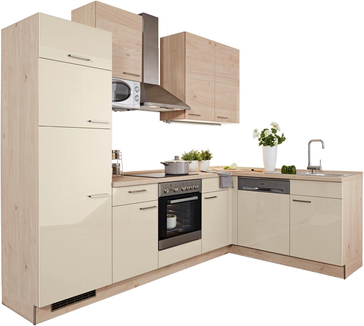 Eckküche inkl. 4 E-Geräte Star/Plan Eichefarben/Magnolie - Eichefarben/Magnolie, MODERN, Holzwerkstoff (280/175cm) - Express-Kuechen