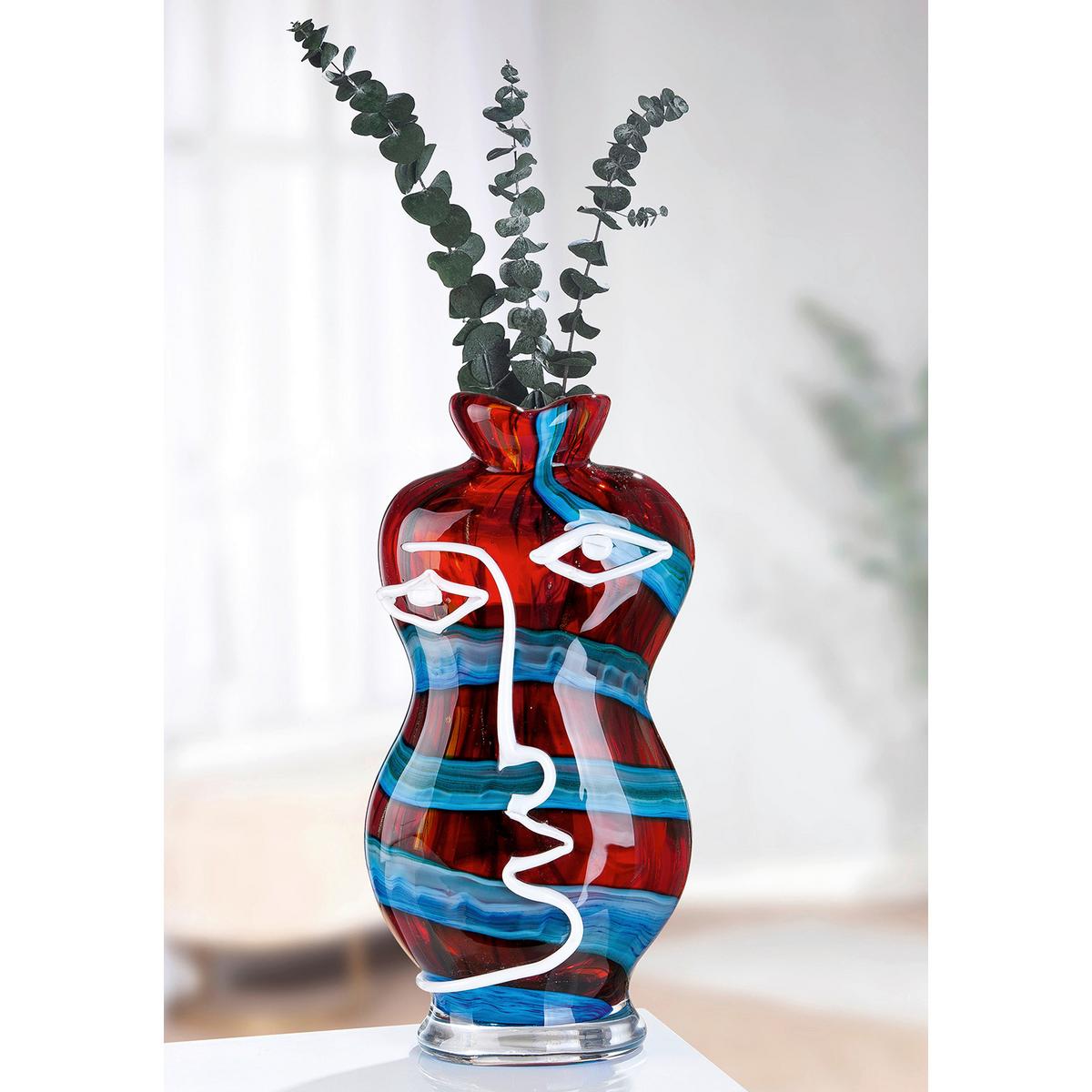Dekovase Franco Blau/Rot/Weiß - Blau/Rot, Basics, Glas (17/34/11cm)