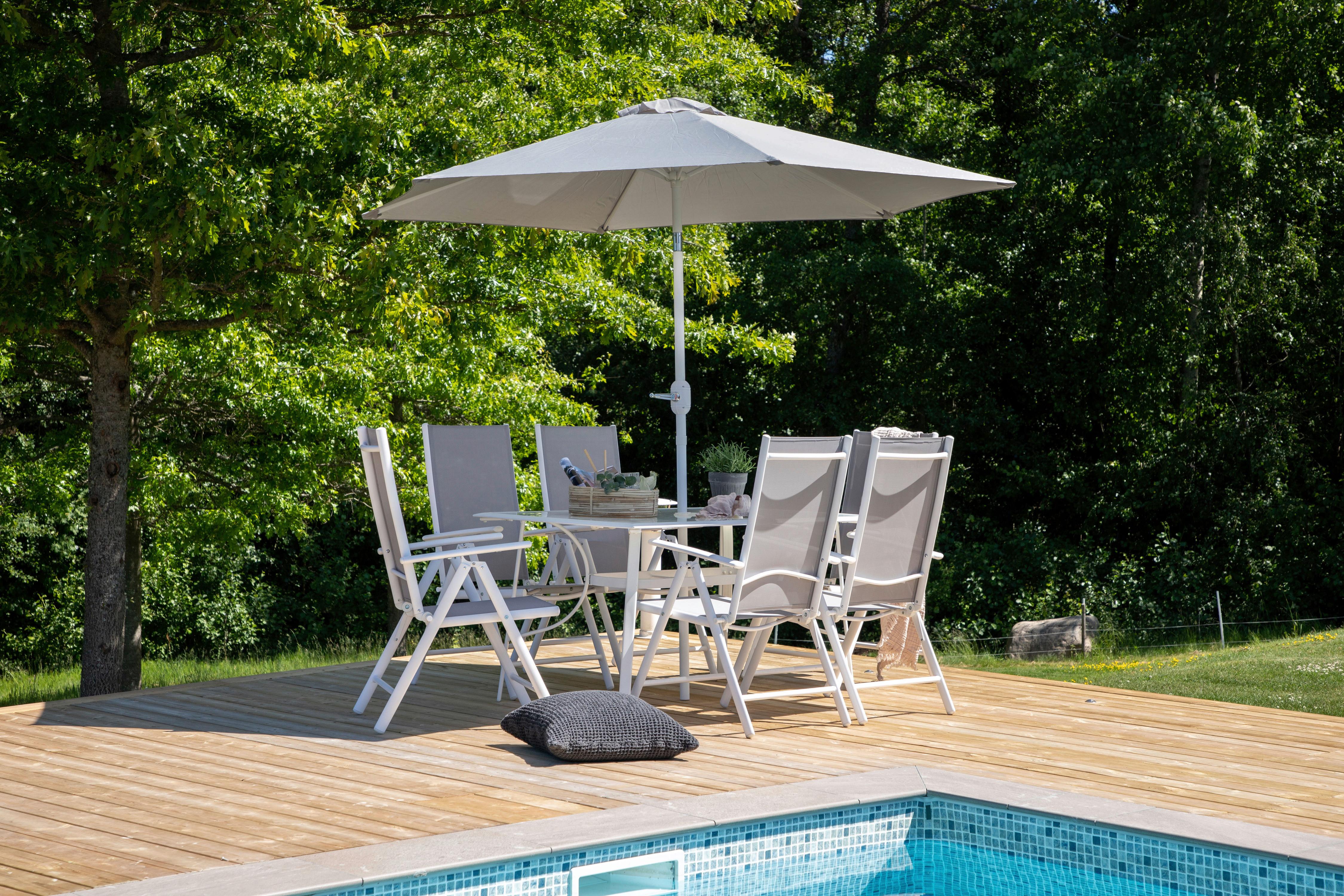 Gartentischgruppe Brekki Weiß, pulverbeschichtet - Weiß, KONVENTIONELL, Glas/Metall - Gardenson