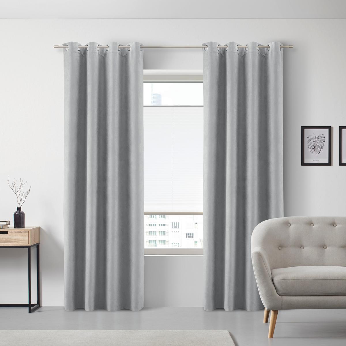 Perdea inele capsă Velours - gri, Konventionell, textil (140/245cm) - Modern Living