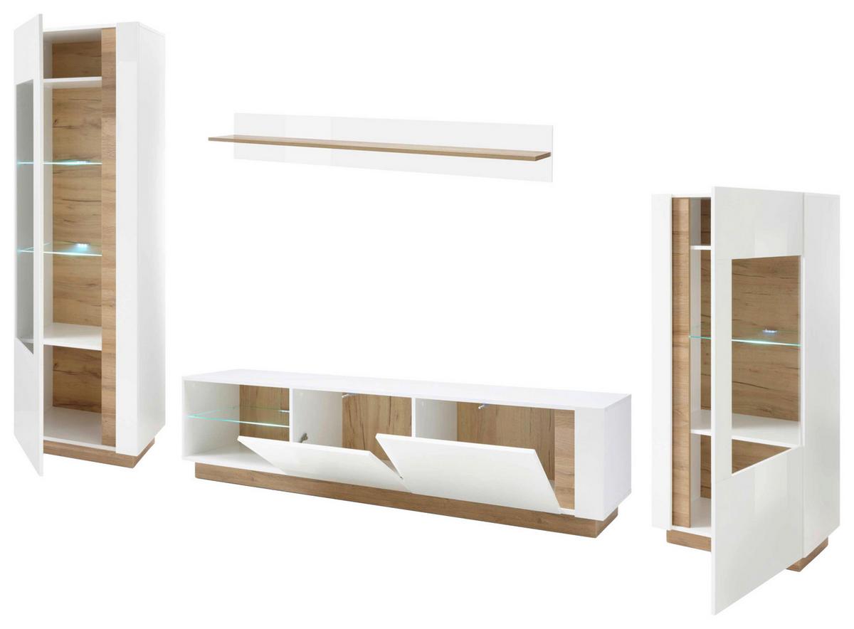 Wohnwand Clair Weiß/Eichefarben - Eichefarben/Weiß, Design, Glas/Holzwerkstoff (340/194/40cm) - MID.YOU