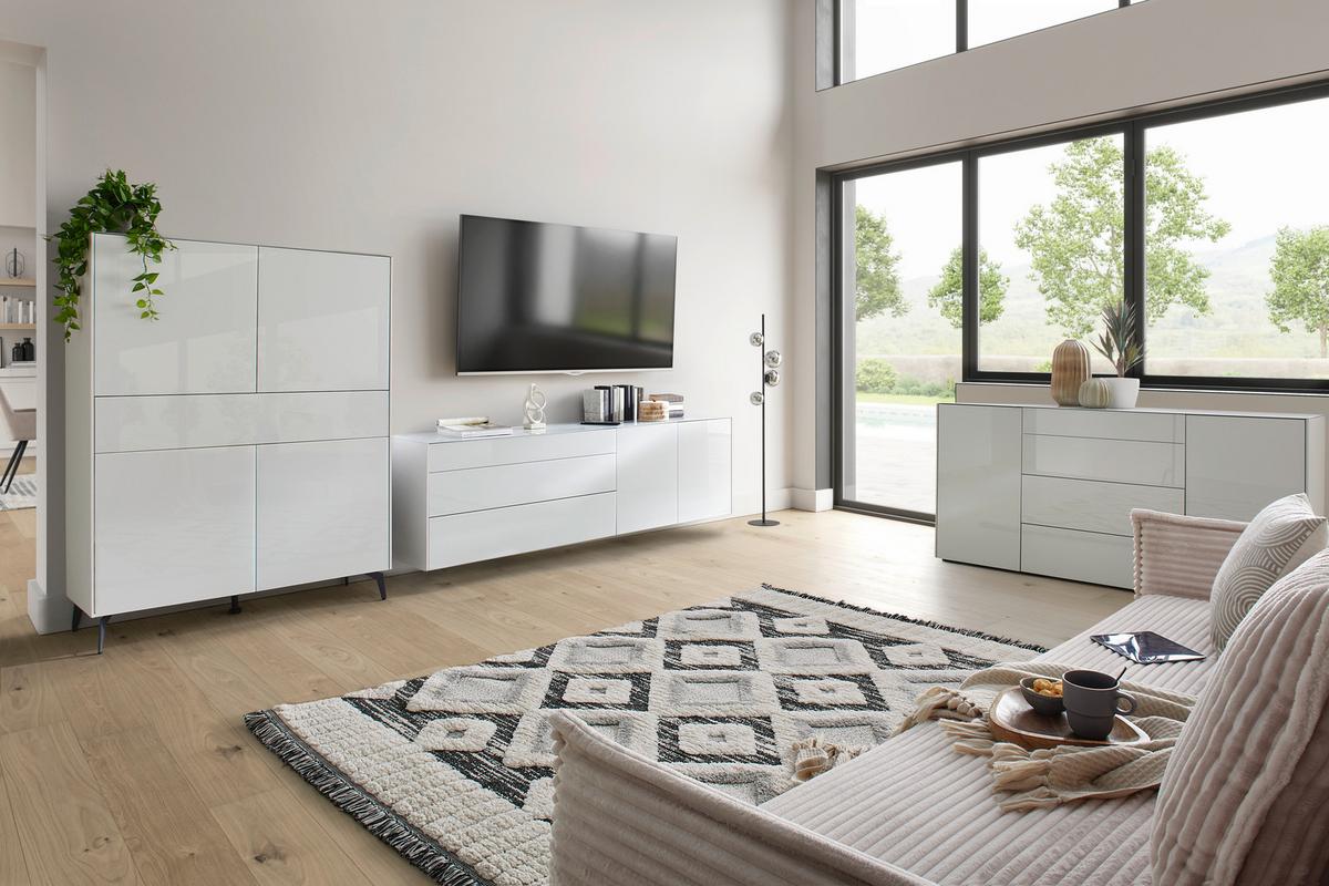 Highboard Silverstone Grau - Schwarz/Grau, MODERN, Glas/Holzwerkstoff (121/145/42cm) - Premium Living