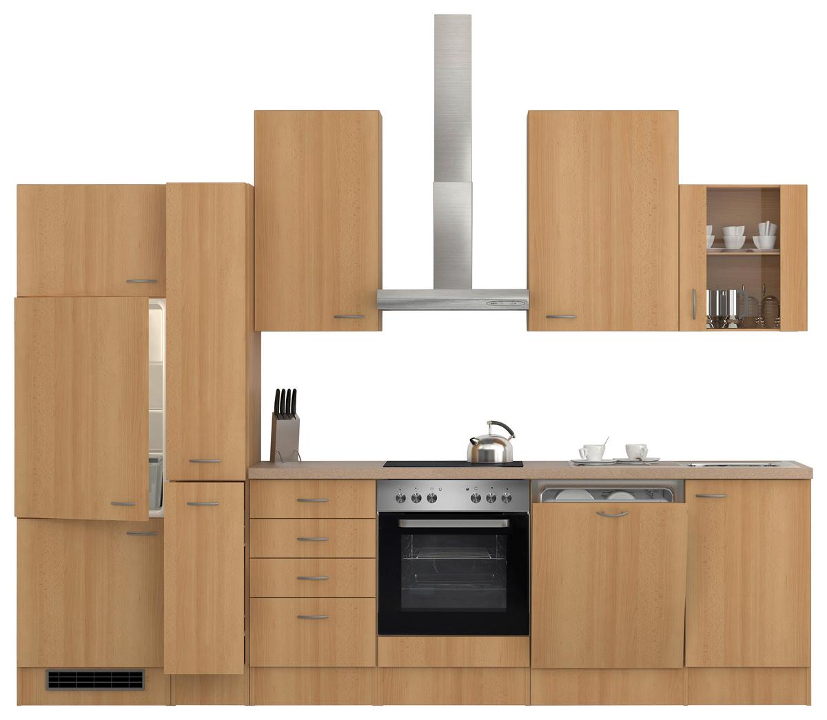Kuhinjski Blok Z Aparati Nano, Barva Bukve - barve nerjavečega jekla/barve bukve, Moderno, umetna masa/leseni material (310cm) - FlexWell