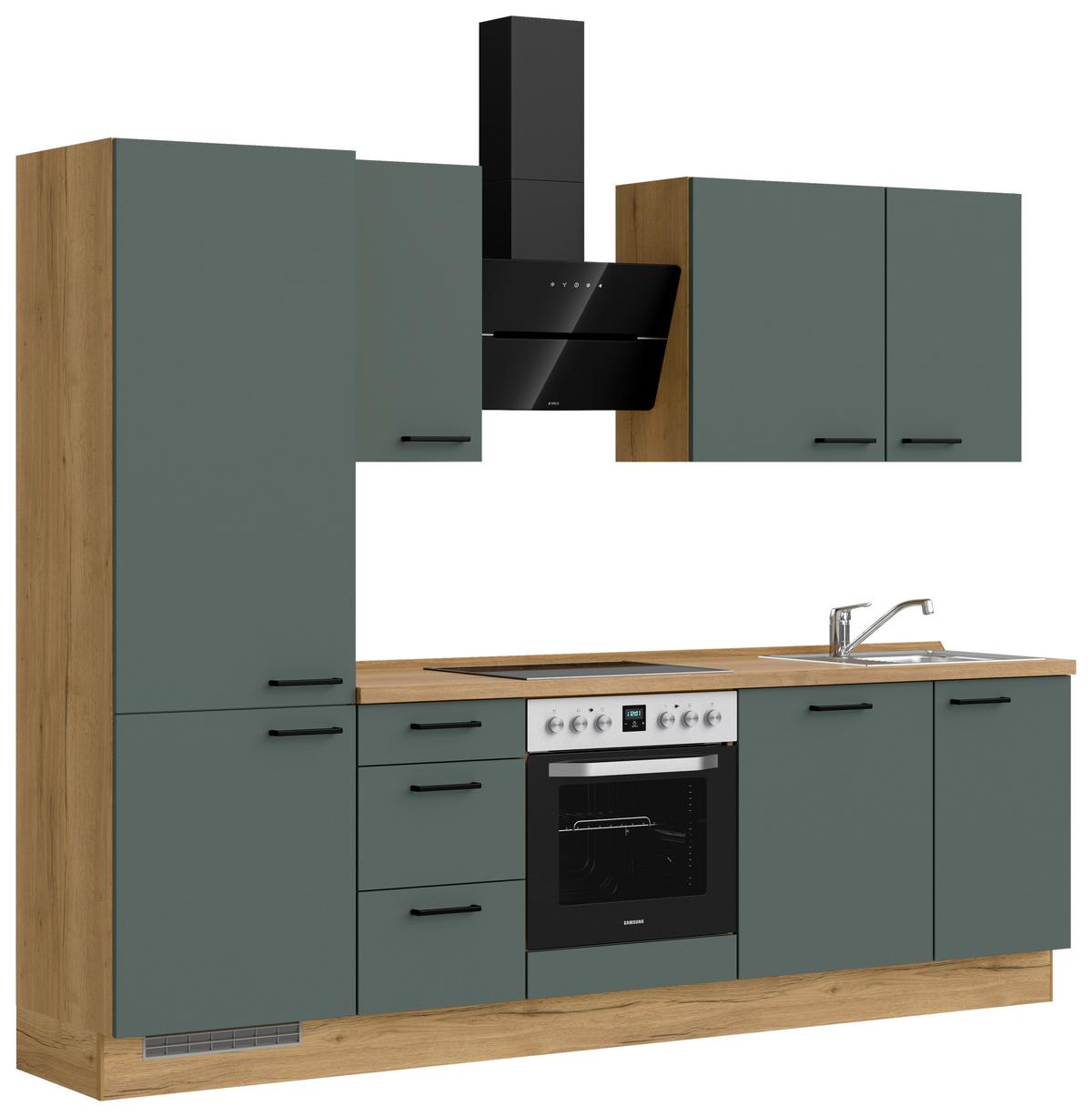 Küchenblock Easytouch High m. Geräten Dunkelgrün - Dunkelgrün/Eichefarben, MODERN, Holzwerkstoff/Metall (270cm) - Nobilia