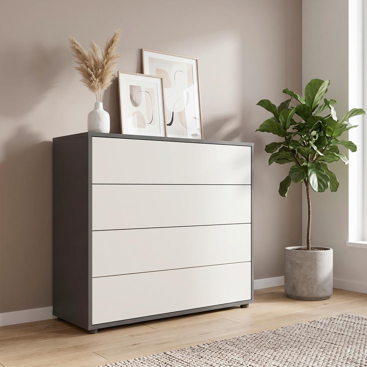 Kommode Mailand Typ 3 Anthrazit/Weiß - Anthrazit/Schwarz, MODERN, Holzwerkstoff/Kunststoff (79/73/33cm) - MID.YOU