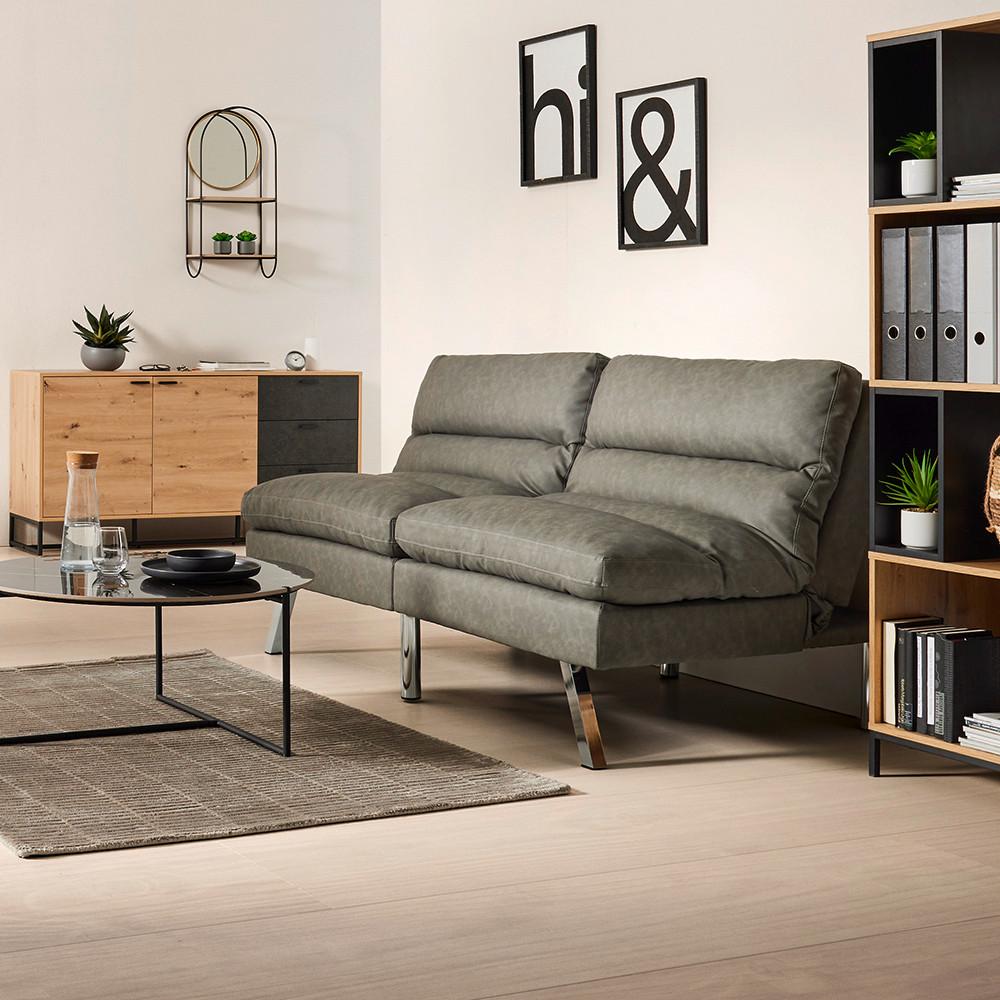 Schlafsofa Lia Hellgrau Lederlook - Chromfarben/Hellgrau, MODERN, Holz/Textil (171/112/53cm) - Bessagi Home