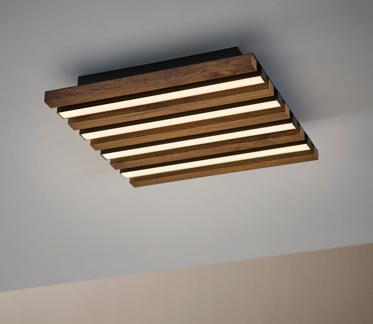 Led Stropna Svjetiljka Hayden - bijela/tamno smeđa, Natur, drvni materijal/metal (30/30/5cm)