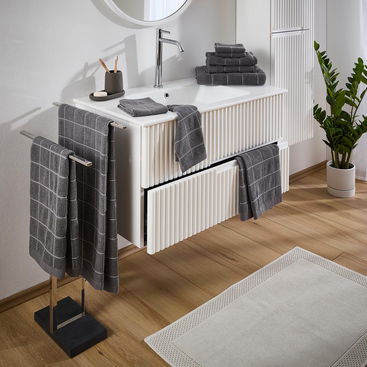 ZESTAW RĘCZNIKÓW FROTTE CHECK - antracytowy, tkanina - Esposa