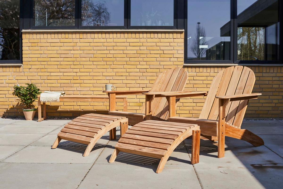 Gartenliege Adirondack Teak mit Hocker - Teakfarben, Natur, Holz (105cm) - Gardenson