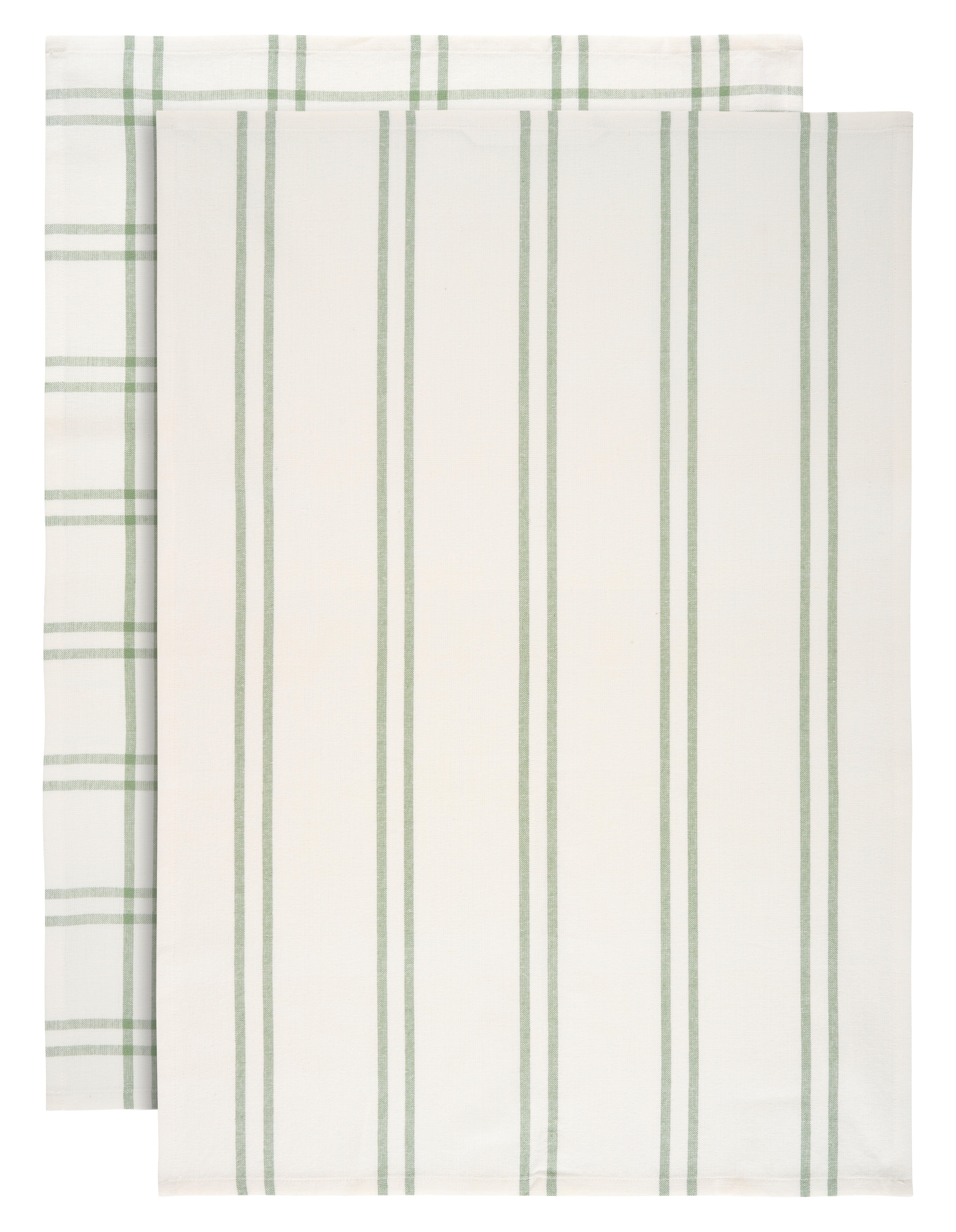 Geschirrtuch-Set Alice Weiß/Salbeigrün, 2-teilig - Salbeigrün/Weiß, KONVENTIONELL, Textil (50/70cm) - Mömax