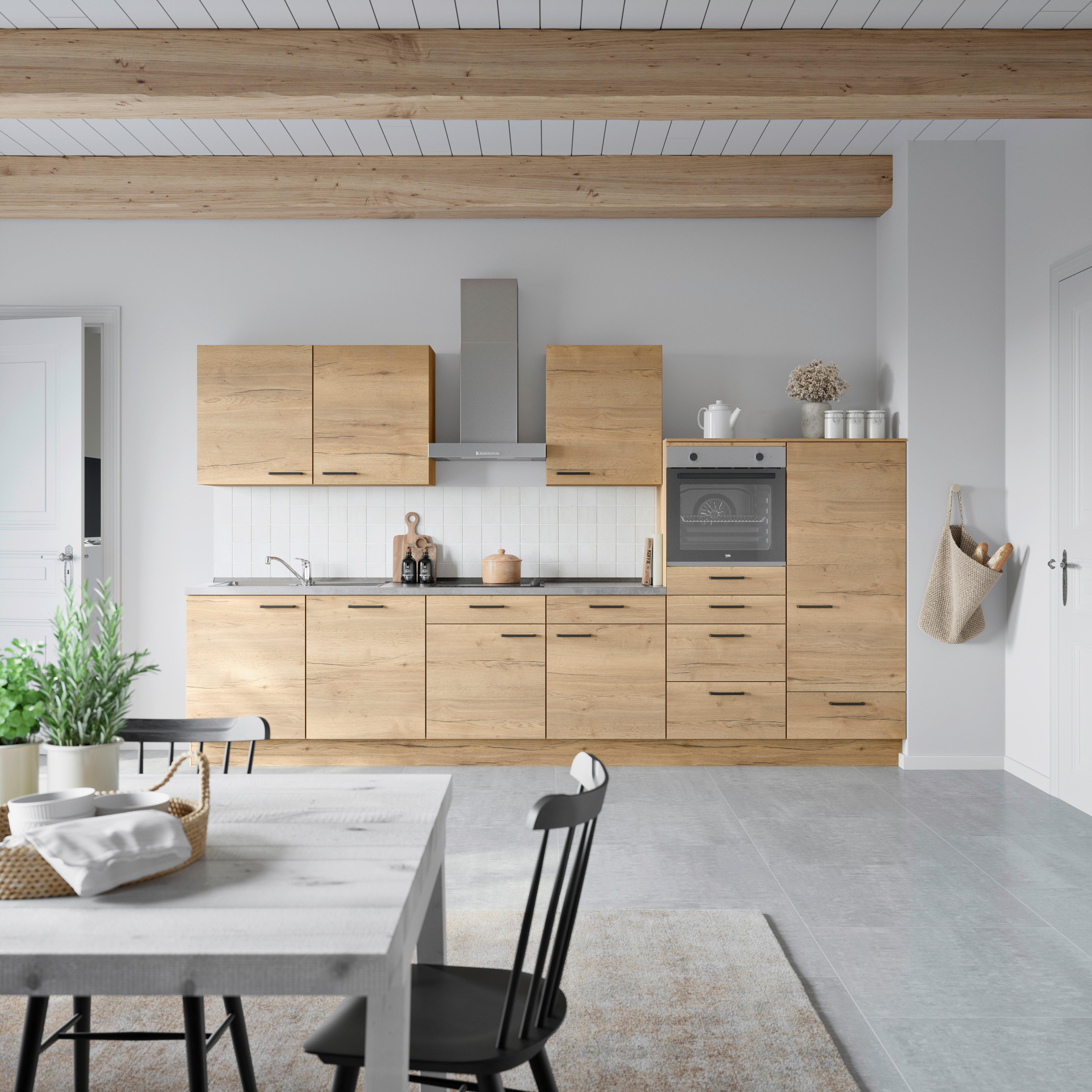 Küchenblock Structura Low m. Geräten Eiche - Schieferfarben/Eichefarben, MODERN, Holzwerkstoff/Metall (360cm) - Nobilia