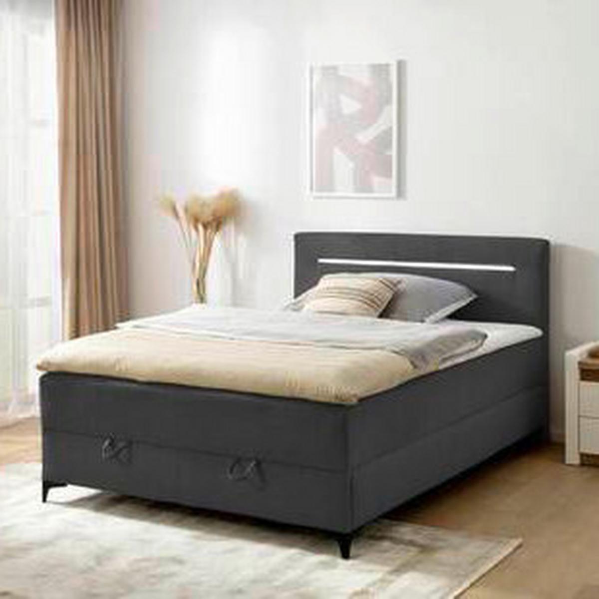 Boxbett Jerry Dunkelgrau ca. 100x200cm - Dunkelgrau/Schwarz, KONVENTIONELL, Textil (100/200cm) - Mömax