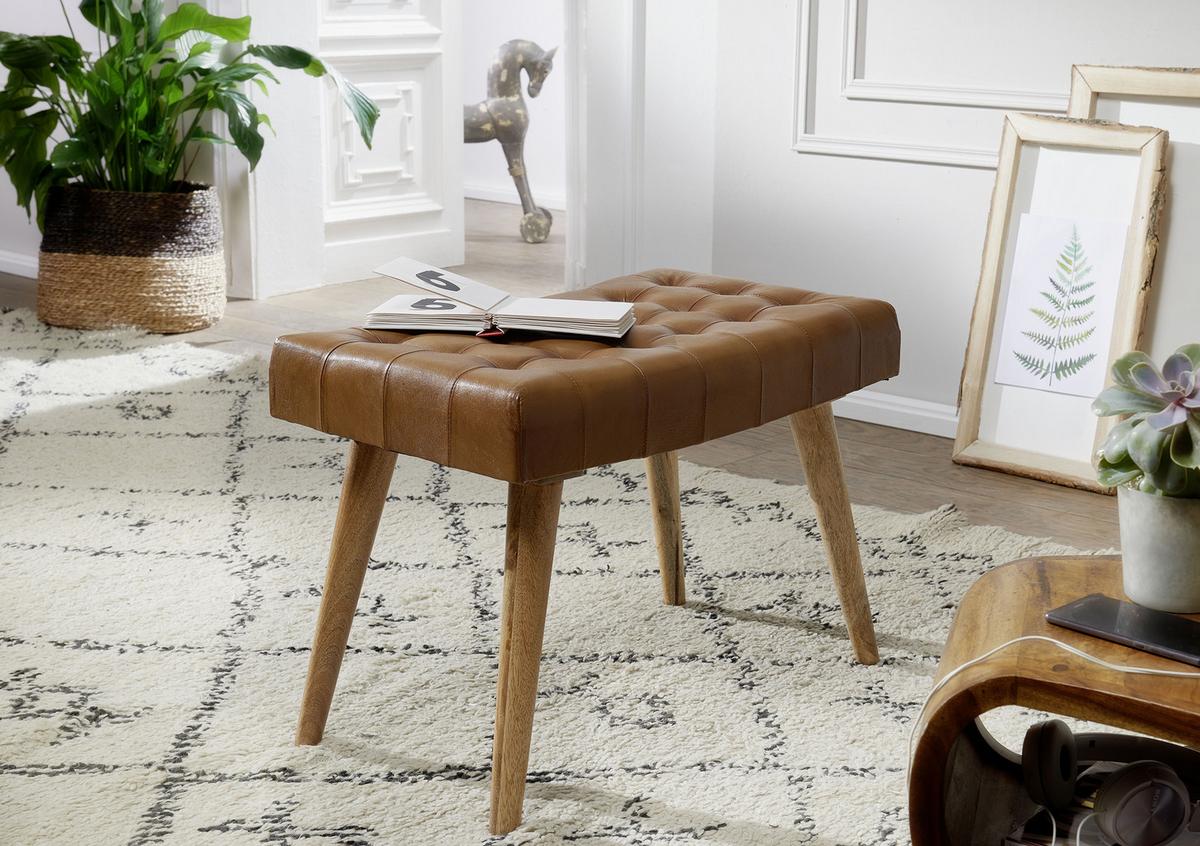 Tabure Hocker - rjava, Natur, les/usnje (67/47/39cm) - MID.YOU