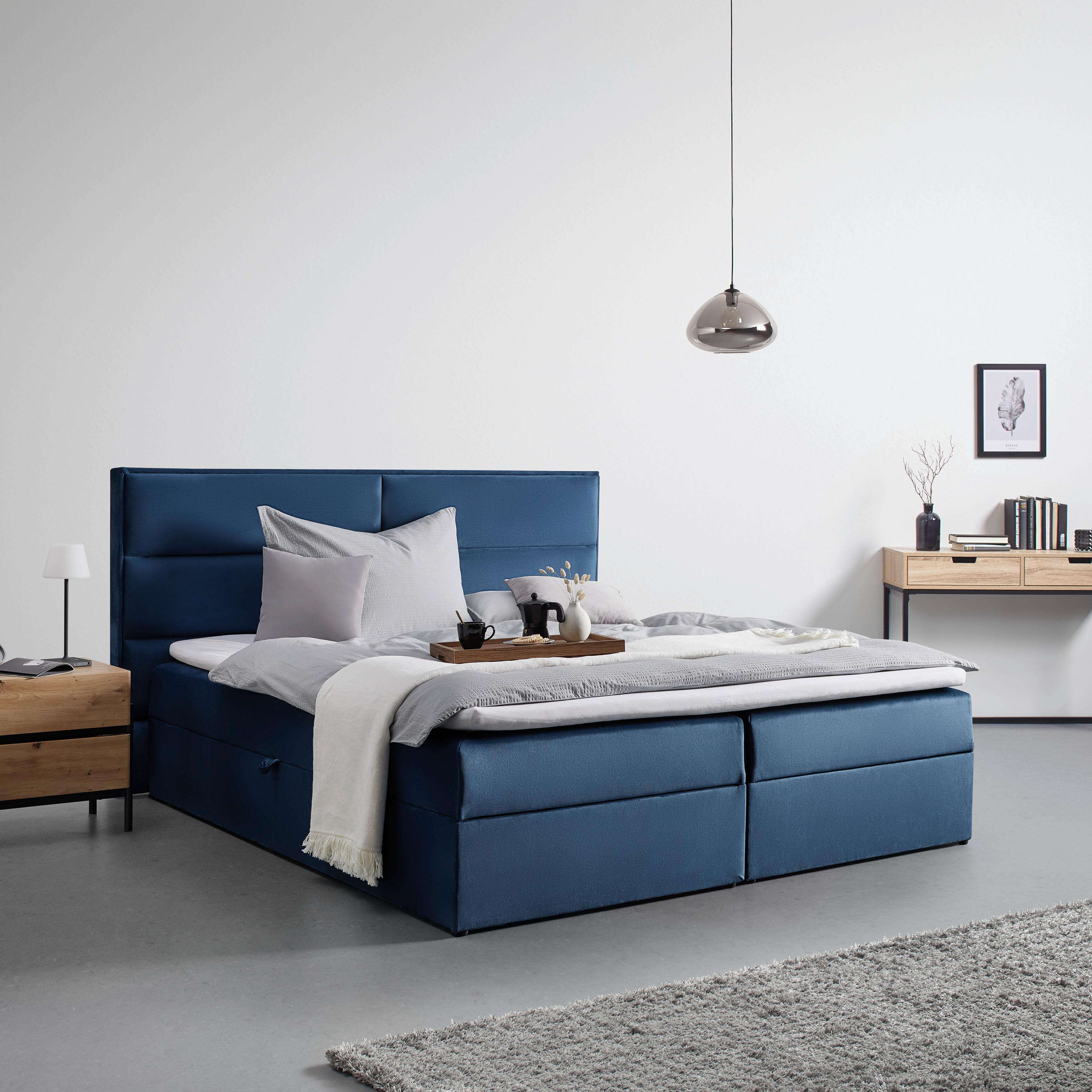 Postelja Boxspring Kilian, Modra, 180x200 - modra, Moderno, umetna masa/tekstil (180/200cm) - Bessagi Home