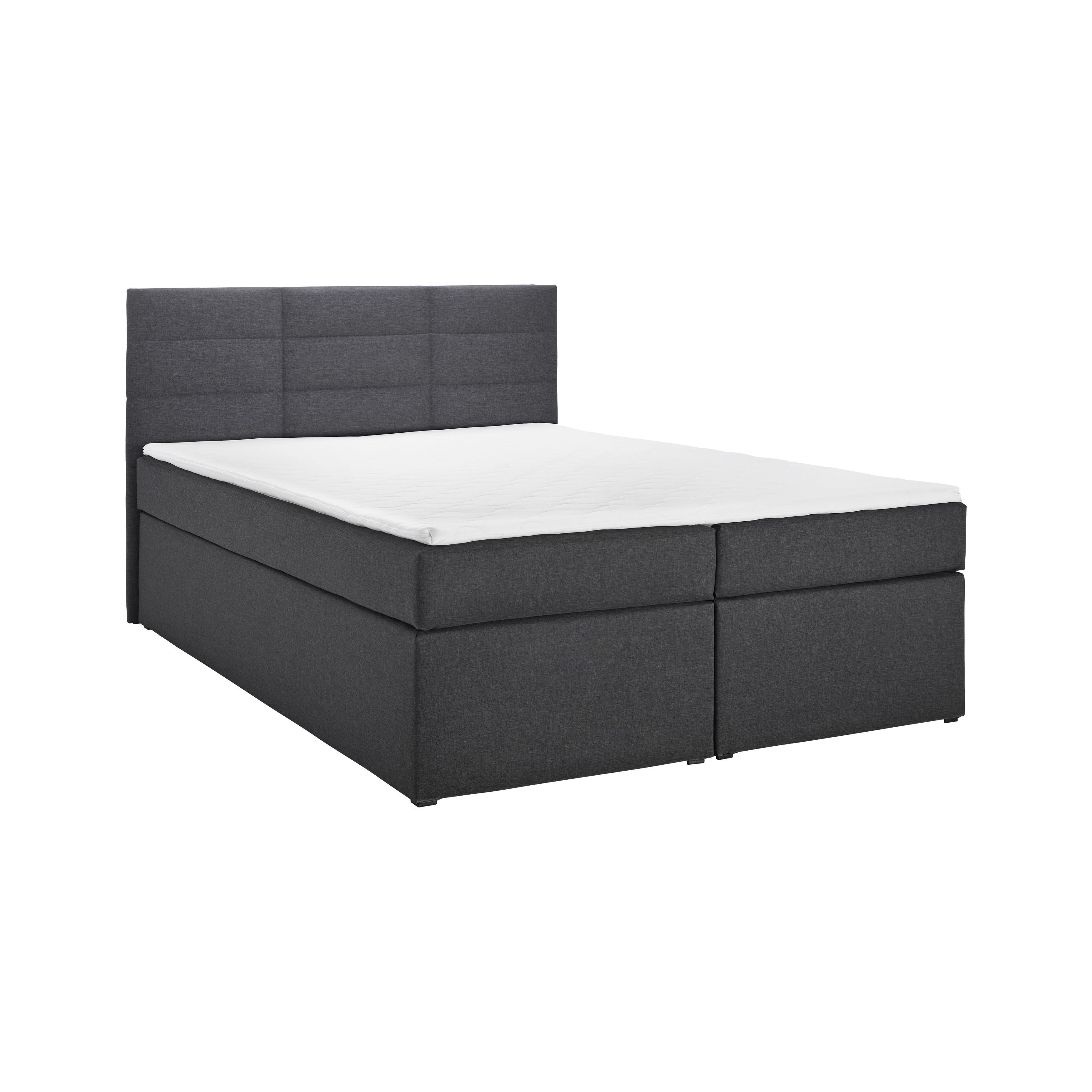 Boxbett Lisa ca. 140x200 cm Dunkelgrau mit Topper - Dunkelgrau/Schwarz, MODERN, Holz/Holzwerkstoff (140/200cm) - Bessagi Home