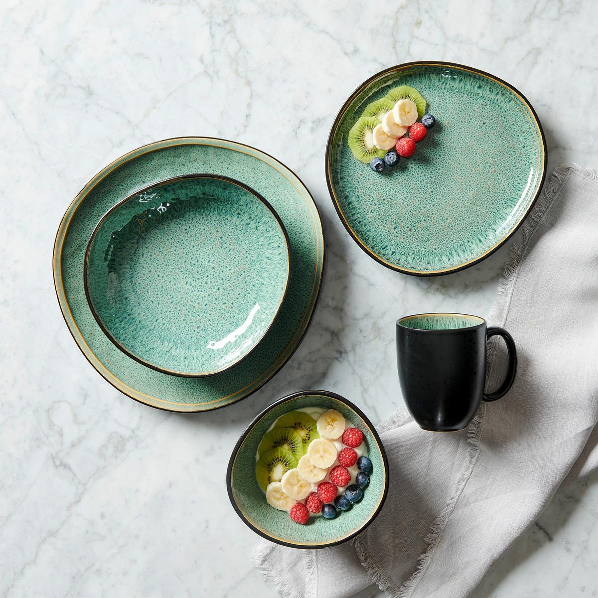 SERWIS OBIADOWO-ŚNIADANIOWY SØREN GREEN - zielony, Trend, ceramika - Novel